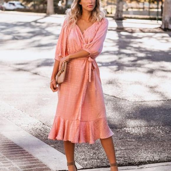 Dresses & Skirts - Vici Blush Ruffled Midi Wrap Dress Wedding
